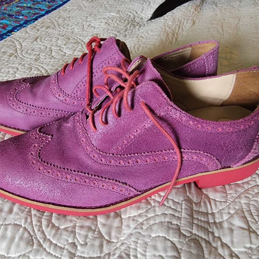 Women's Pink Suede Brogue Shoes